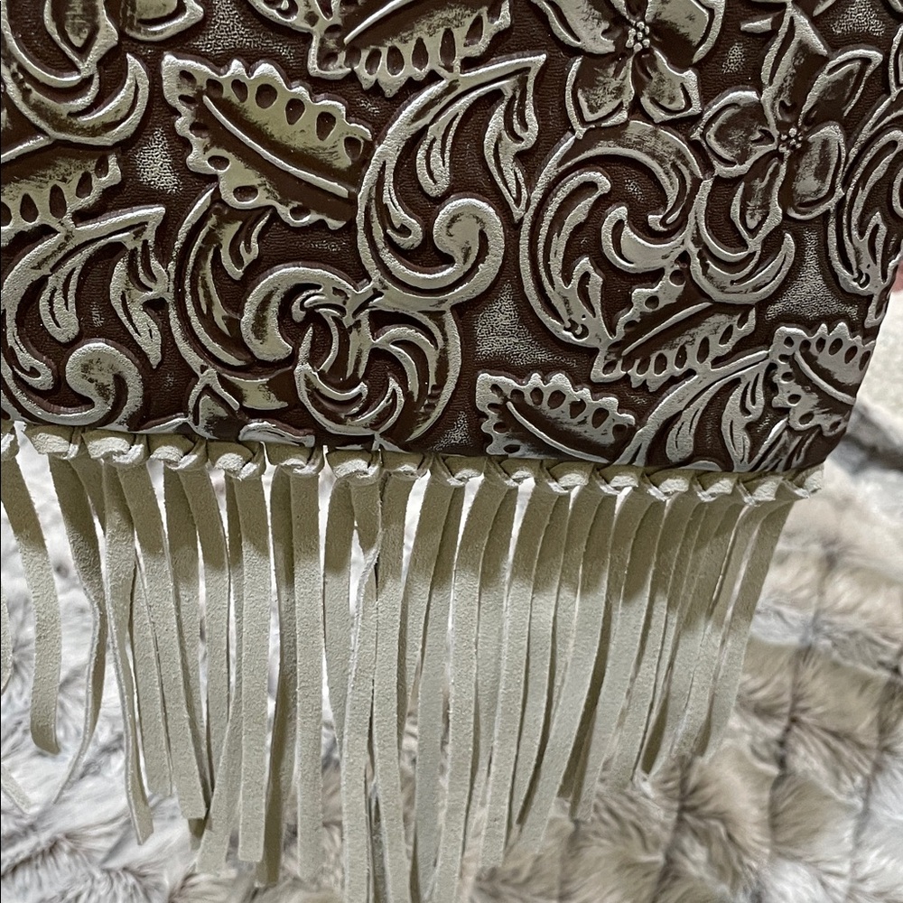 Justin Boots Brown w/Silver Patterned Fringe & Other Side Solid Grey! Stunning - Picture 3 of 6